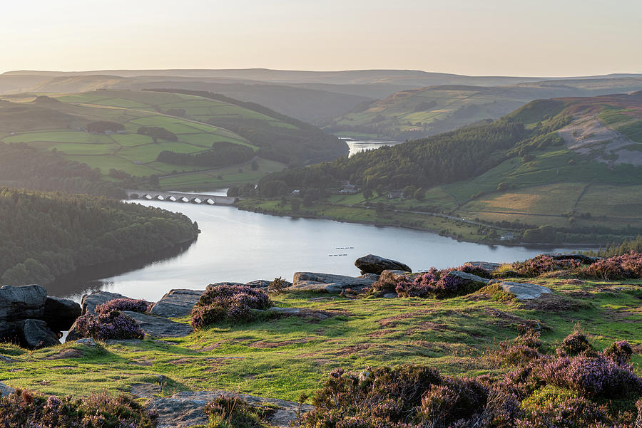 View of the Ashopton Viaduct, Ladybower Reservoir, and Crook Hill ...