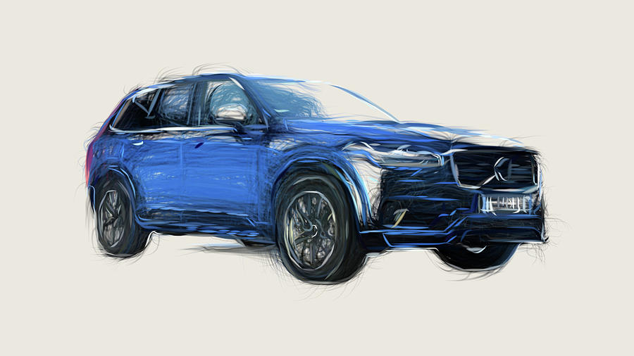 Volvo XC90 R Design Car Drawing #5 Digital Art by CarsToon Concept