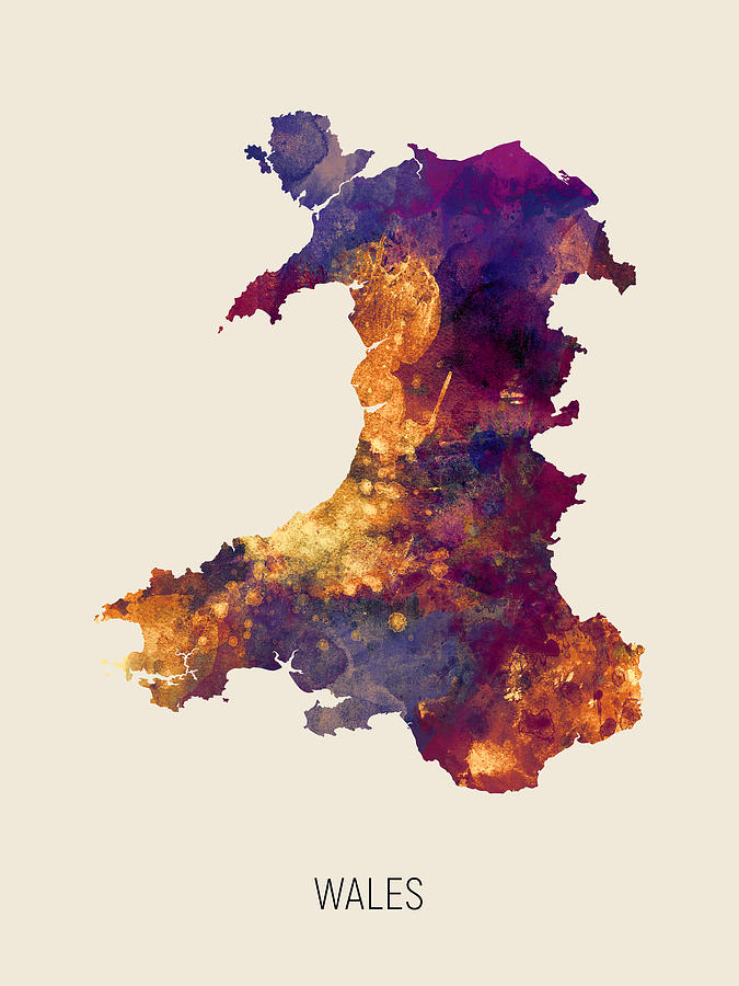Wales Watercolor Map #5 Digital Art by Michael Tompsett