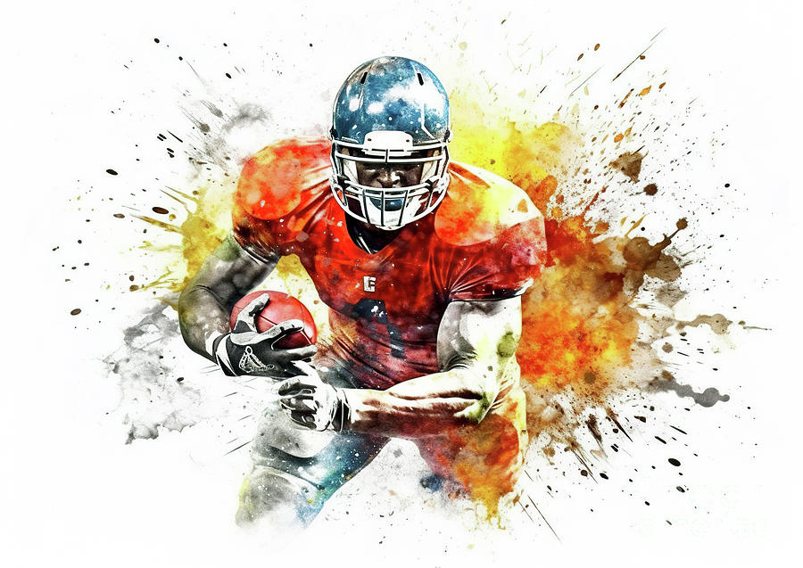 Watercolor abstract representation of American football.  #5 Digital Art by Odon Czintos