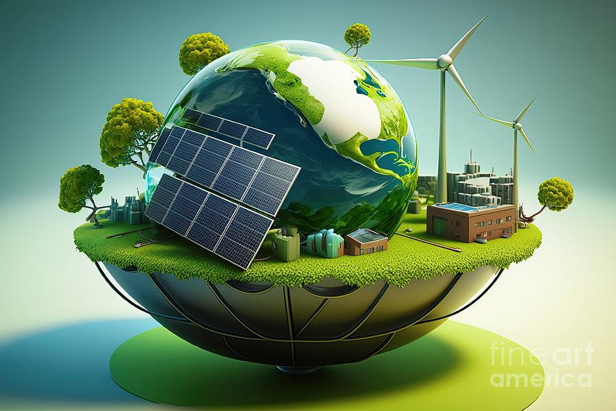 Wind And Solar Renewable Green Energy Digital Art By Benny Marty - Pixels