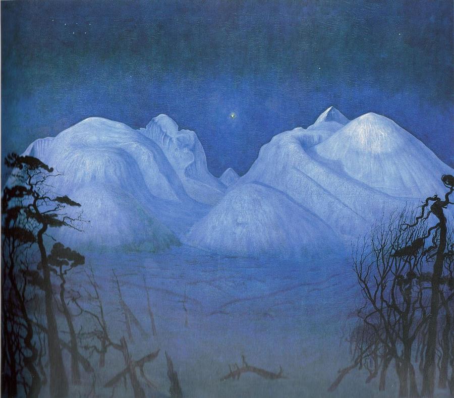 Winter Night in the Mountains  #5 Painting by Harald Sohlberg