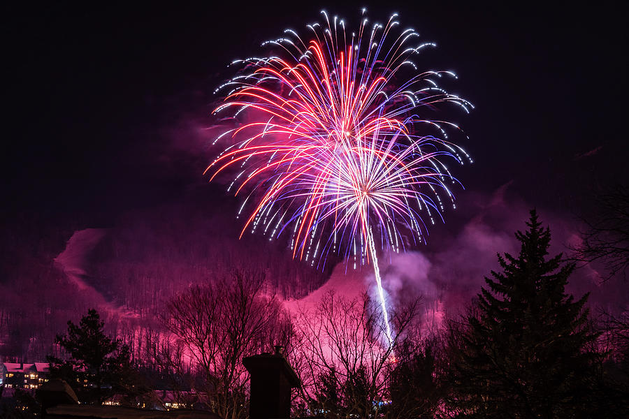 Winter Ski Resort Fireworks #5 Photograph by Chad Dikun