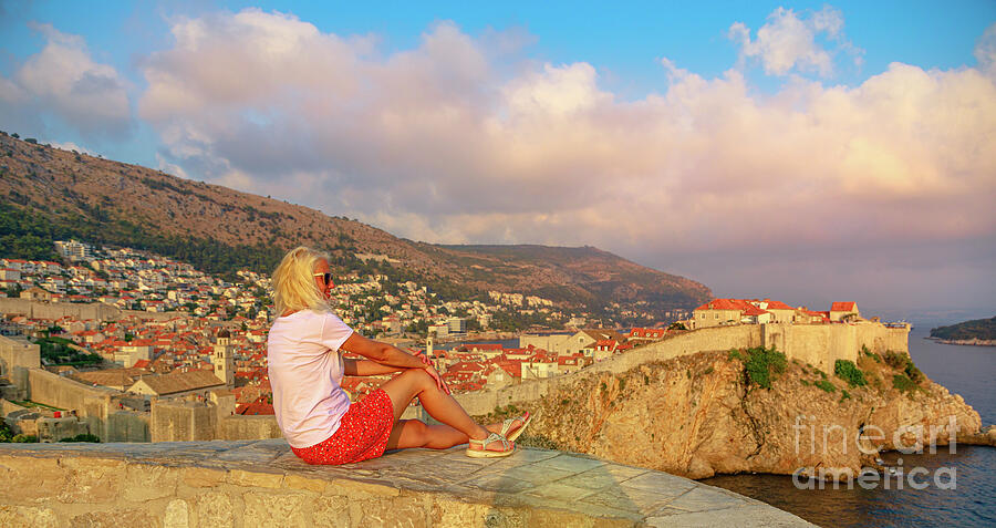 Woman sitting on top of Dubrovnik city of Croatia #5 Digital Art by Benny Marty Woman sitting on top of Dubrovnik city of Croatia #5 Digital Art by Benny Marty