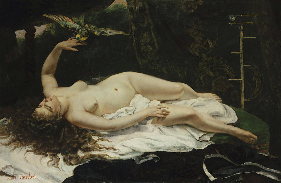 Woman with a Parrot, from 1866 Painting by Gustave Courbet