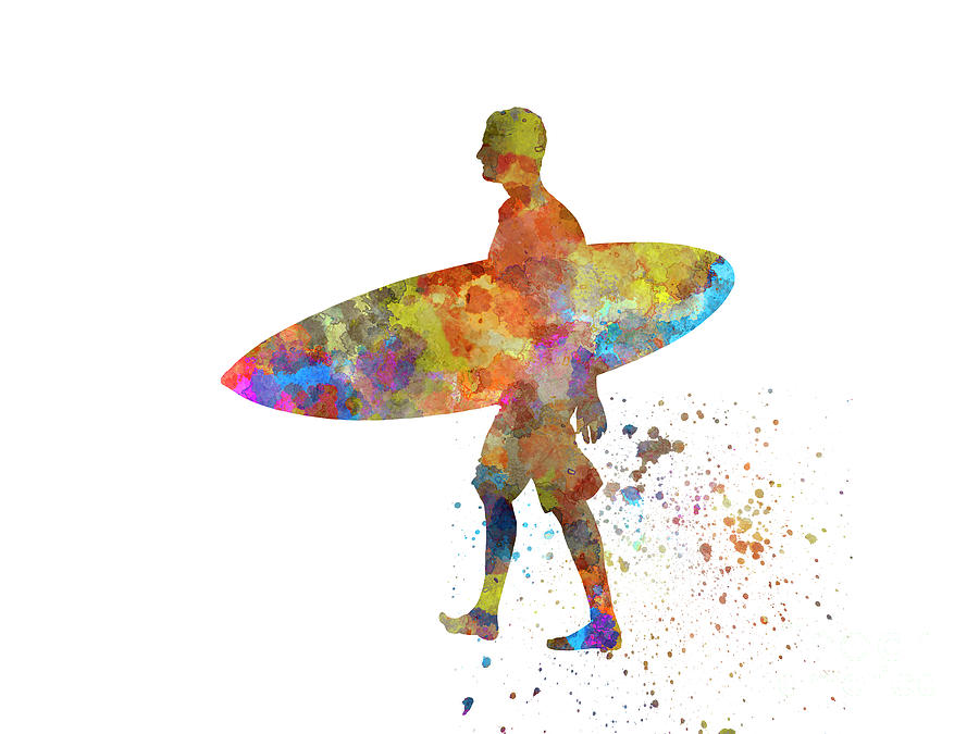 Young surfer in watercolor #5 Painting by Pablo Romero