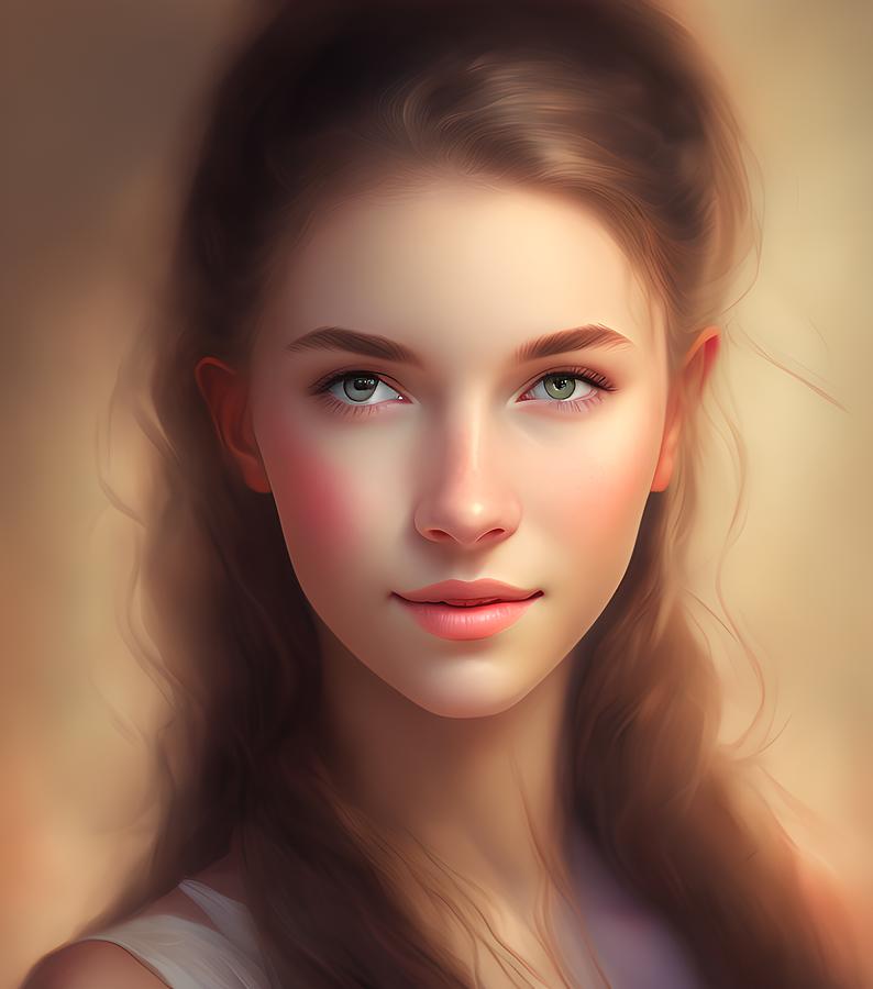 Beautiful Young Lady, Generative AI Illustration Digital Art by ...