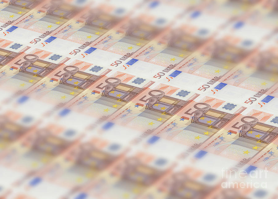 50 European euro banknotes stack Photograph by Benny Marty