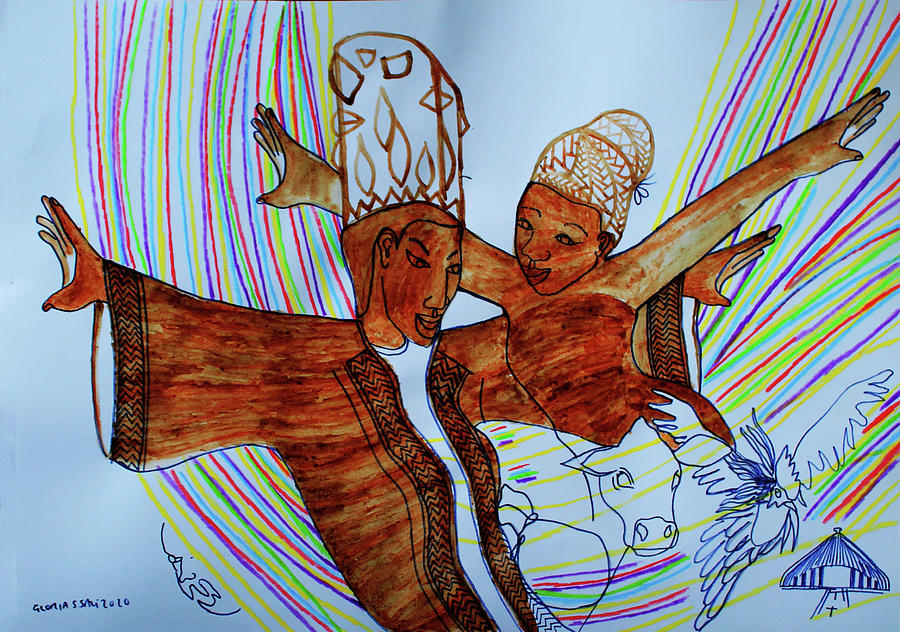 Kintu and Nambi Walumbes Tyranny #50 Painting by Gloria Ssali