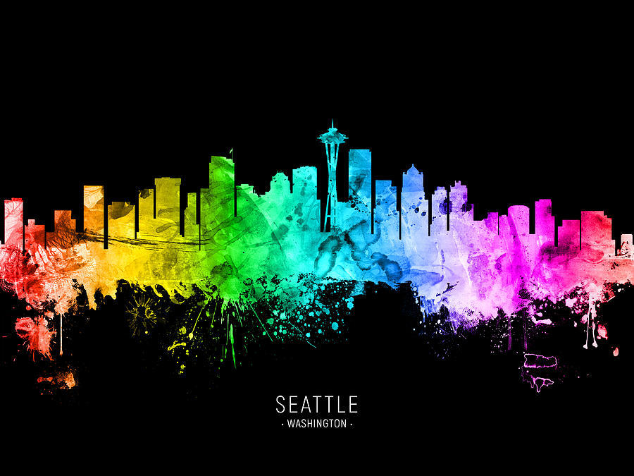 Seattle Digital Art - Seattle Washington Skyline #50 by Michael Tompsett