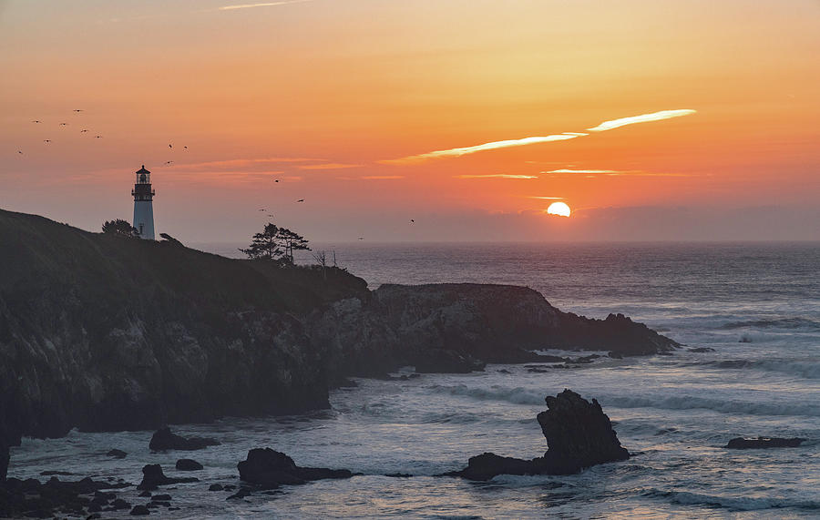 50B9224 Yaquina Head Lighthouse sunset Photograph by Stephen Parker