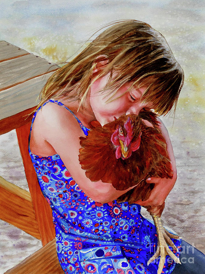 #513 Girl with Chicken #513 Painting by William Lum