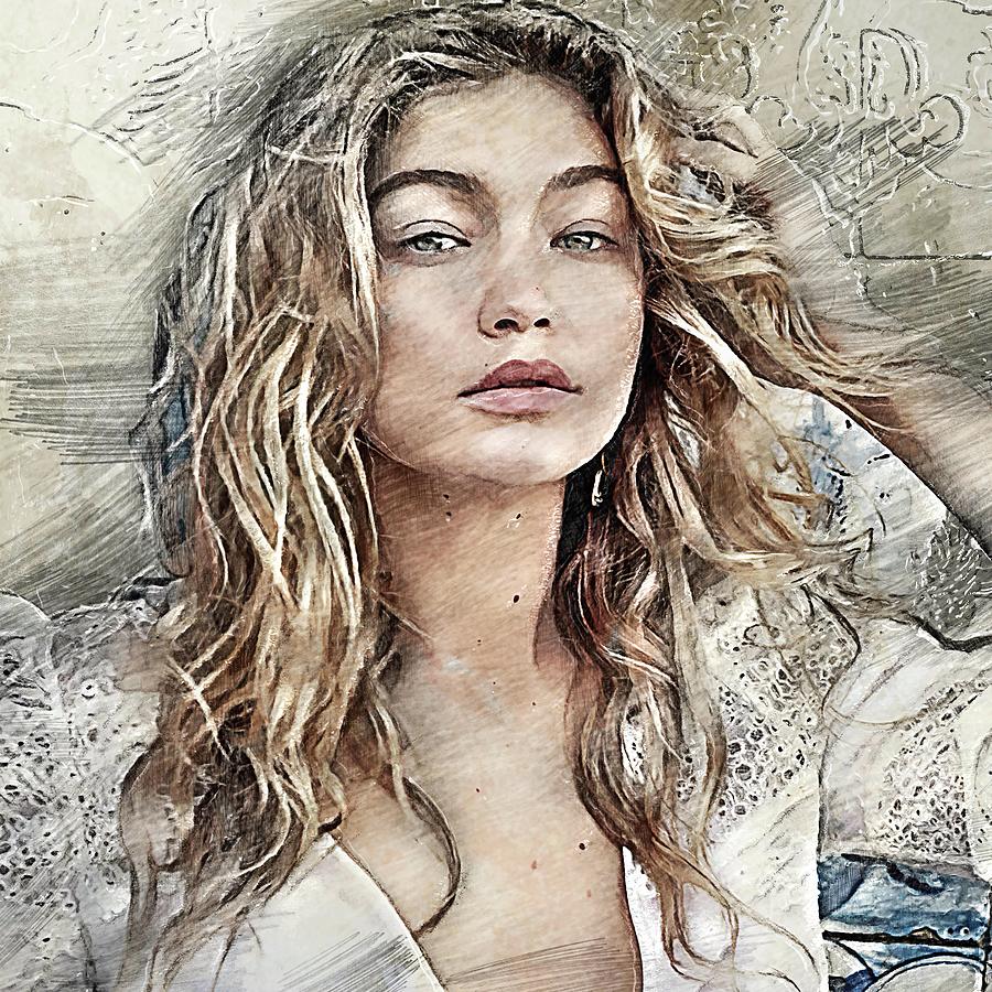 Celebrity Hadid Gigi Pencil Drawing Drawing by Bechtelar Natalia