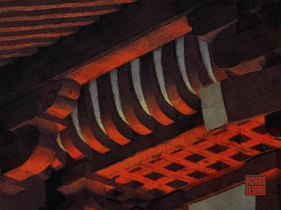 Abstract Mixed Media - 536 Architectural Patterns, Wood Ceiling, Temple, Koyasan, Japan by Richard Neuman Architectural Gifts