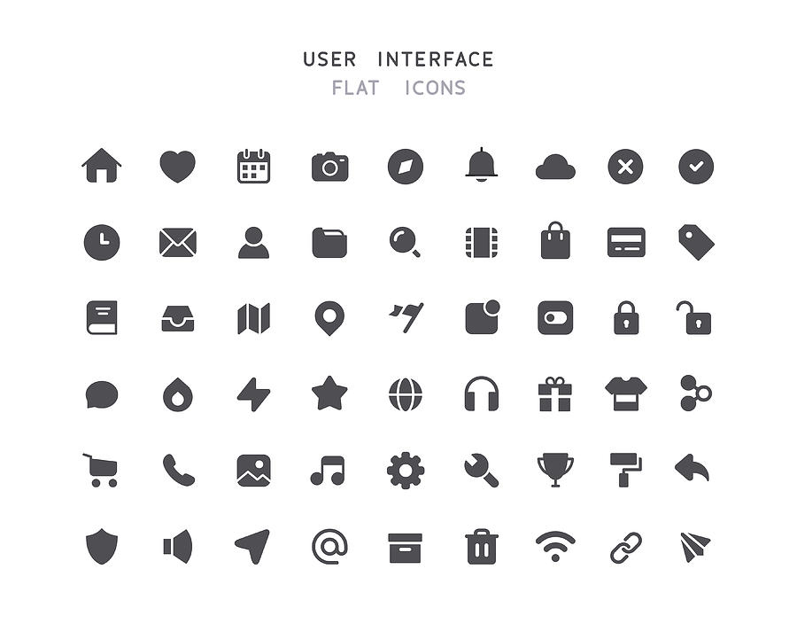 54 Big Collection Of Web User Interface Flat Icons Drawing by Bounward