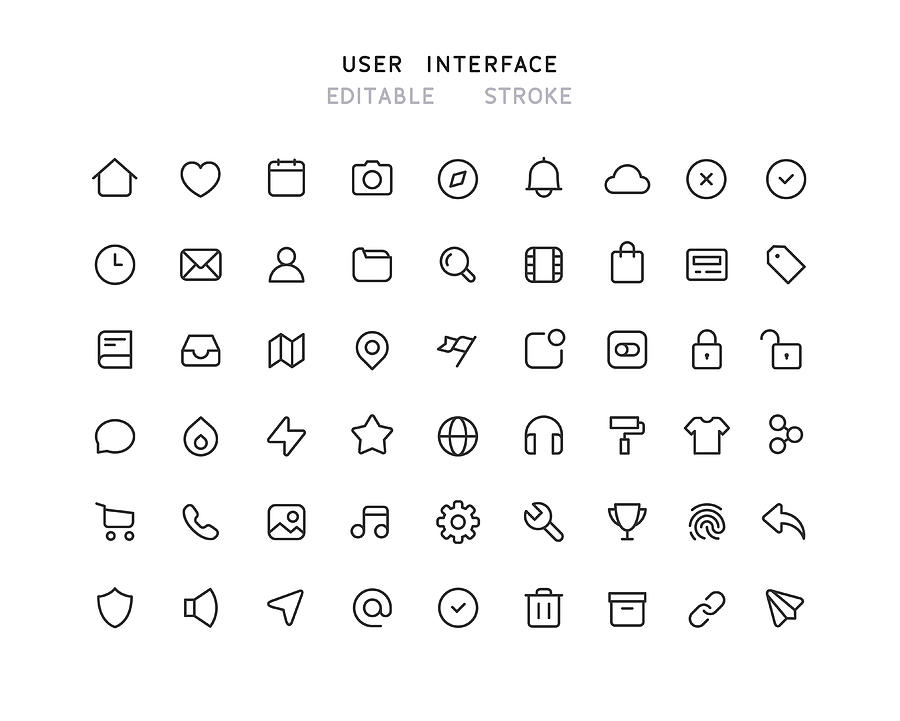 54 Big Collection Of Web User Interface Line Icons Editable Stroke Drawing by Bounward