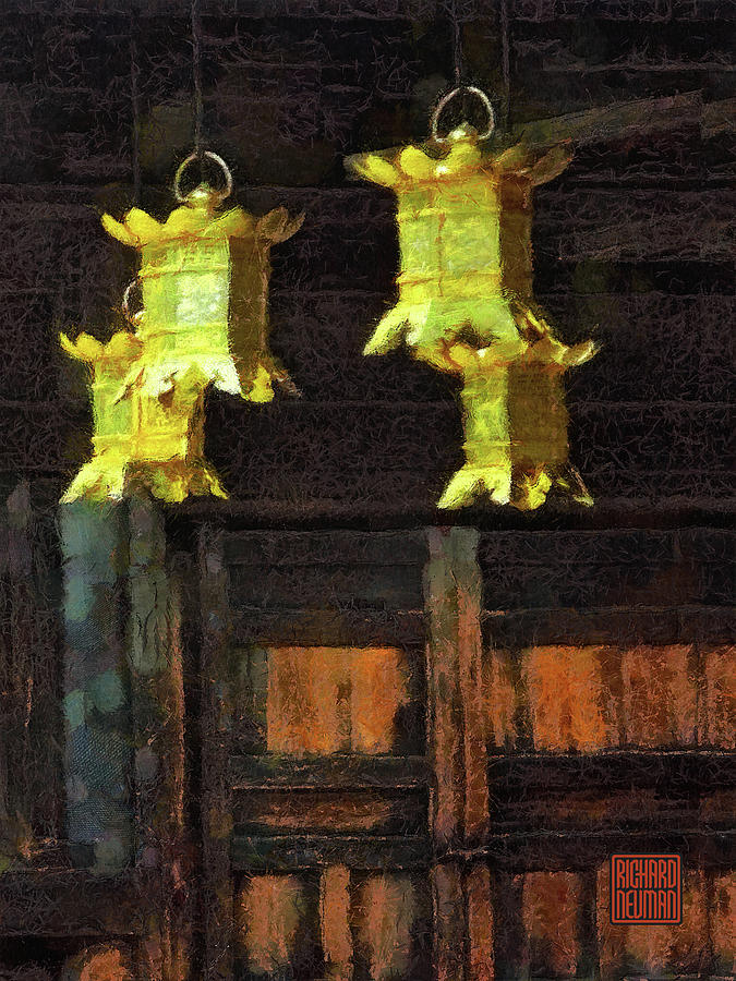 Architecture Mixed Media - 547 Architectural Abstract Art Gold Temple Lanterns, Koyasan, Japan by Richard Neuman Architectural Gifts