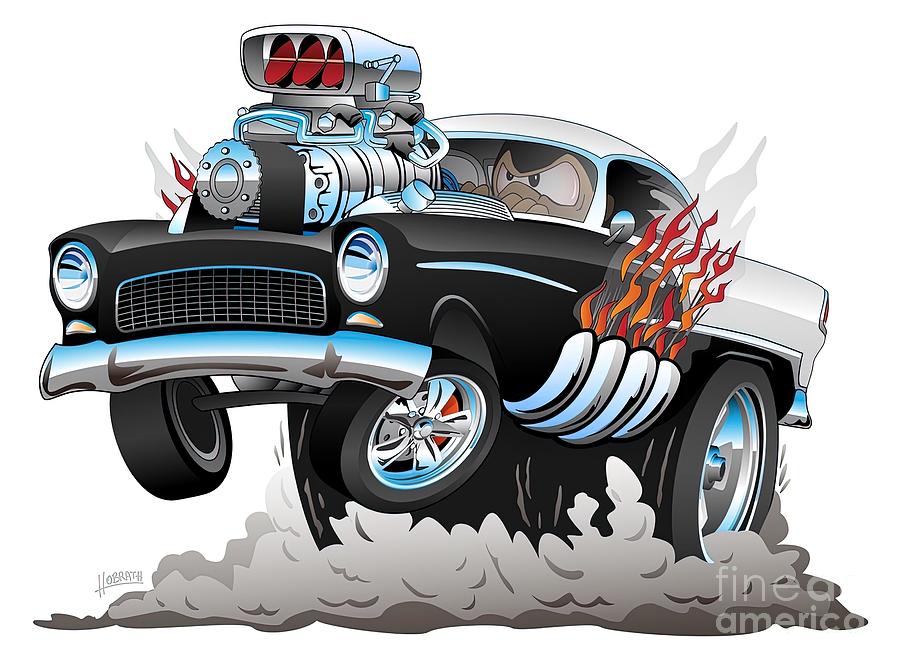 55 Hot Rod Funny Car Cartoon Painting by Hall Nick - Pixels