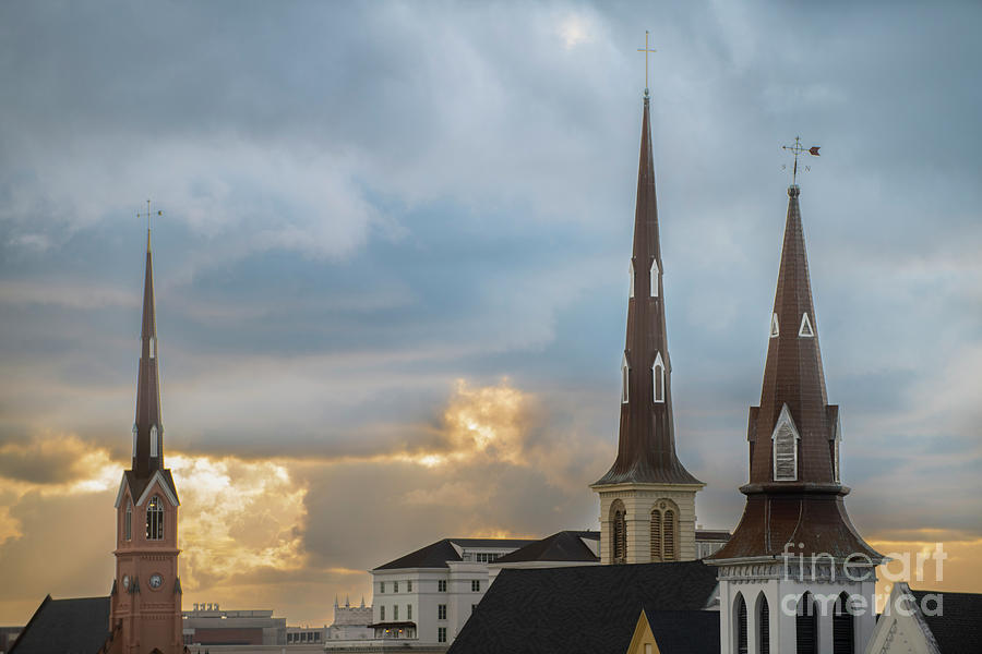 Holy City Church Trio of Church Steeples - Charleston South Carolina Photograph by Dale Powell