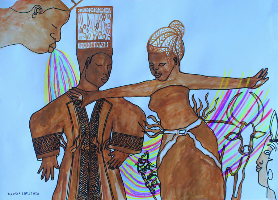 Kintu and Nambi Arrival at the Royal Kingdom of Buganda #56 Painting by Gloria Ssali