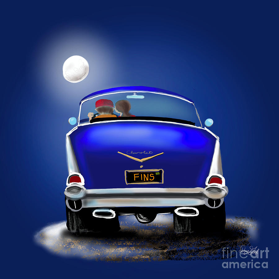 57 Bel Air Watching the Moon Set Digital Art by Doug Gist