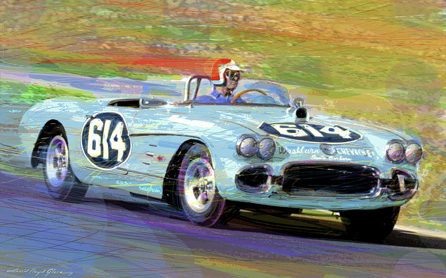59 Corvette Bob Bondurant Painting by David Lloyd Glover