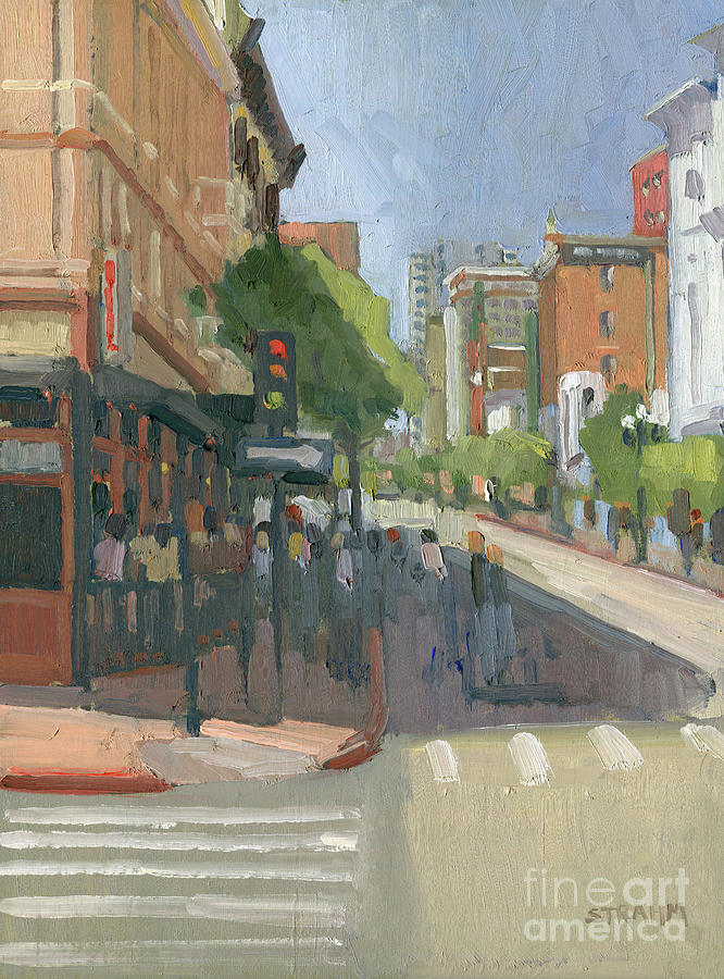 San Diego Painting - 5th and G, In the Gaslamp District, San Diego by Paul Strahm