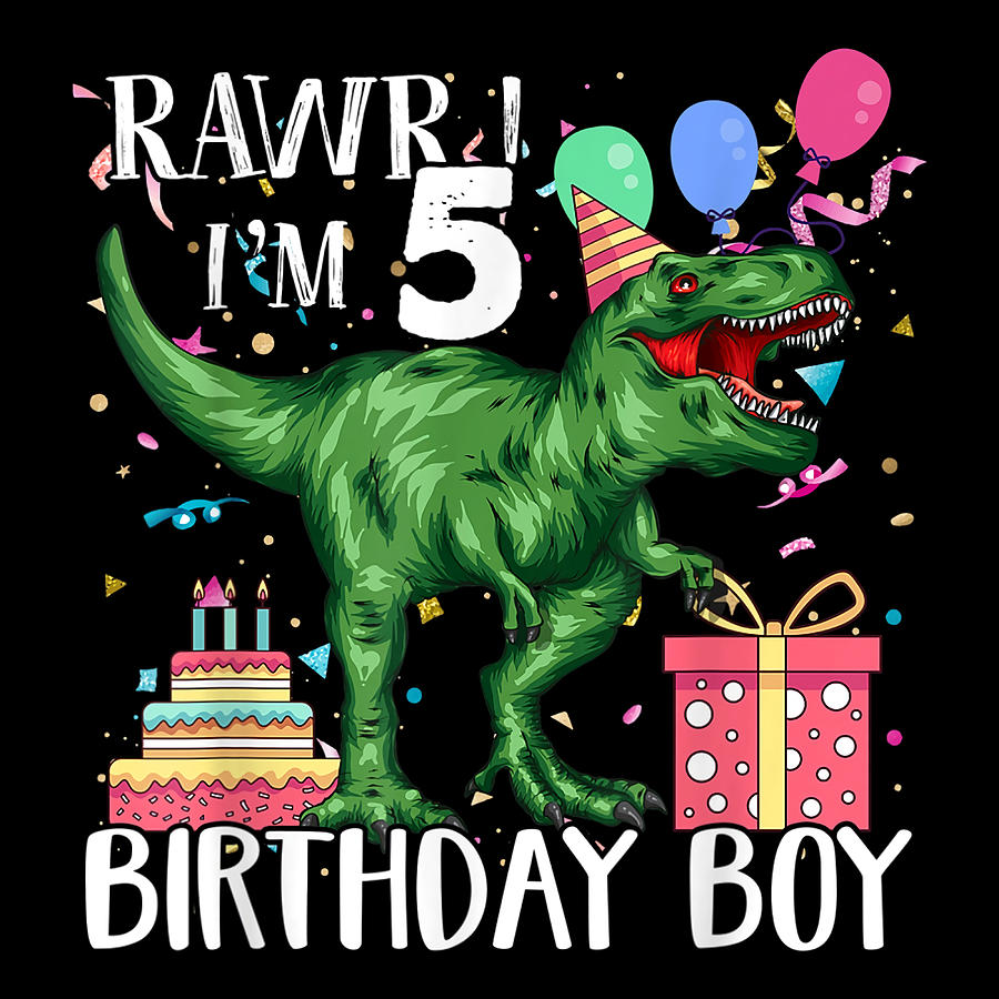 5th Birthday Boy 5 Years Old Dinosaur Saurus T Painting by Hughes Oscar ...