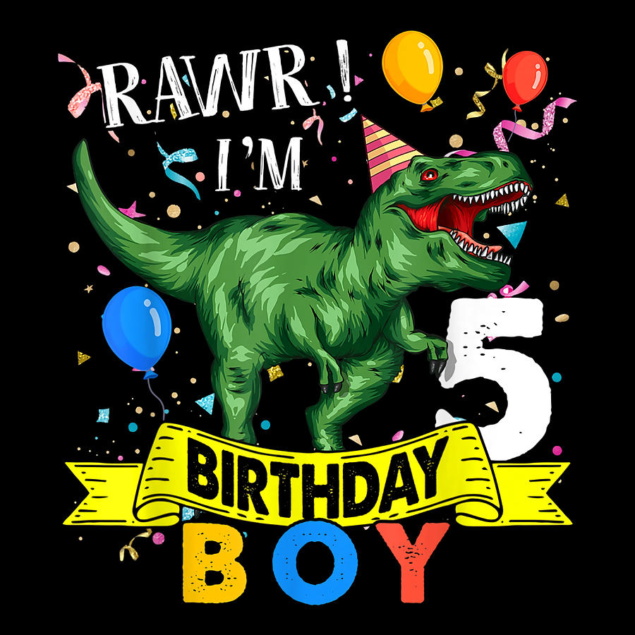 5th Birthday Boy 5 Years Old Dinosaur Saurus T Painting by Steve Palmer ...