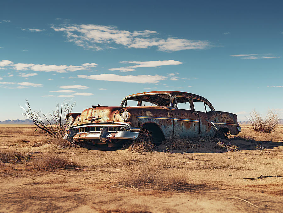 Abandoned rusty old car in the Desert Mixed Media by Tim Hill - Fine ...