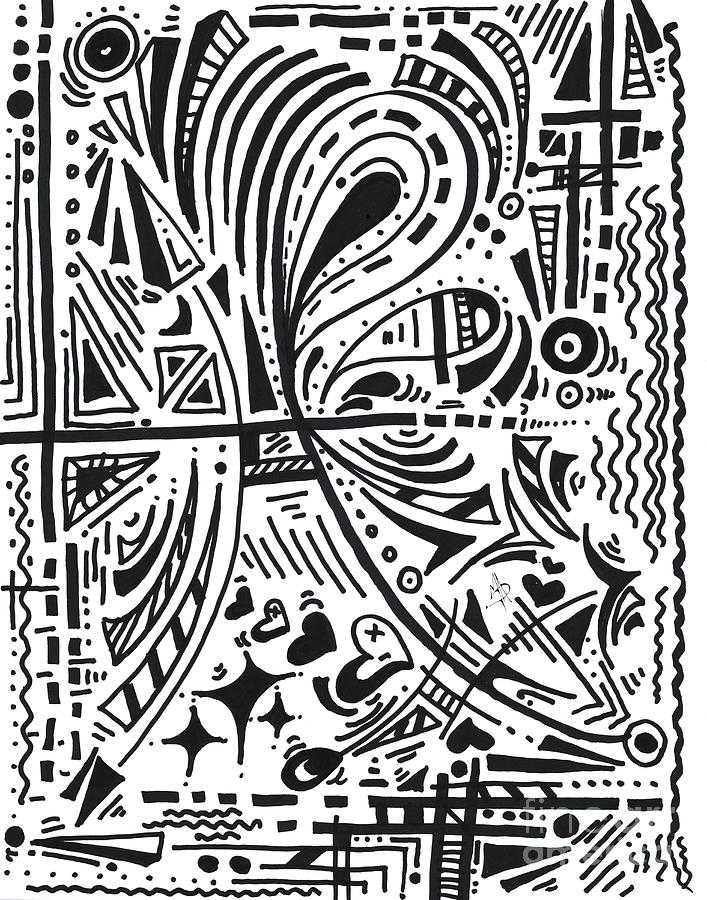Abstract Black and White MAD Doodle Sharpie Drawing Original Art Megan Duncanson #6 Drawing by Megan Aroon