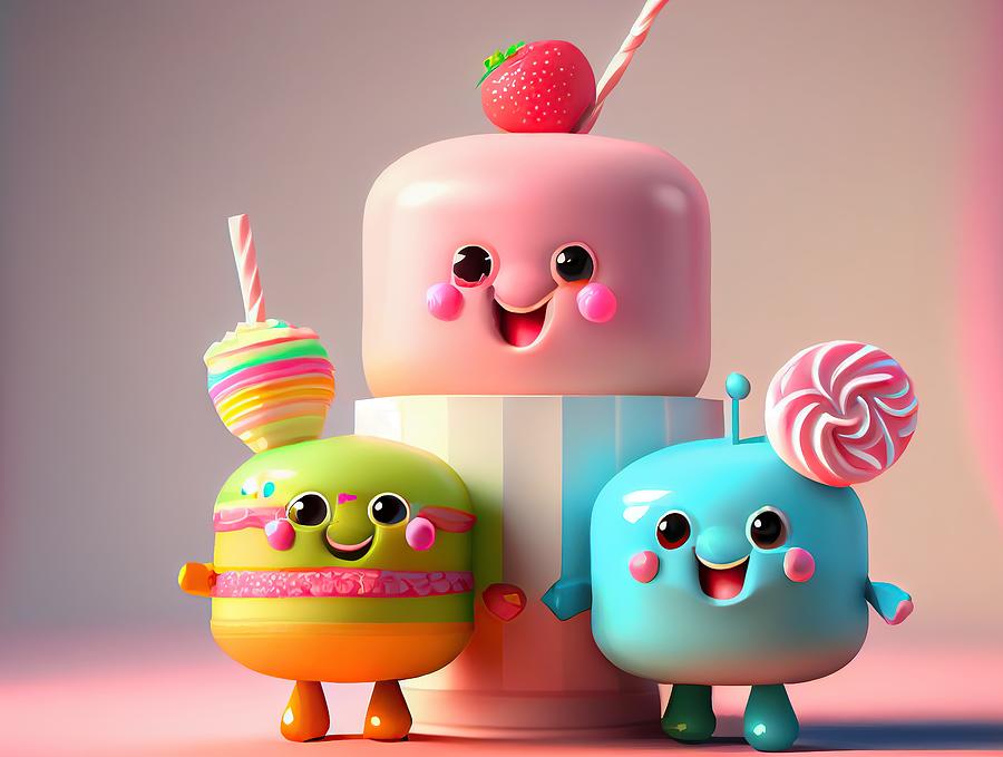Adorable candy characters. Cute, funny Digital Art by Jacques ...
