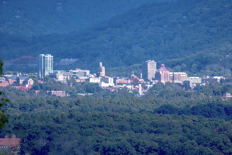 aerial shot of downtown Asheville, North Carolina and surroundin #6 Photograph by Alex Grichenko