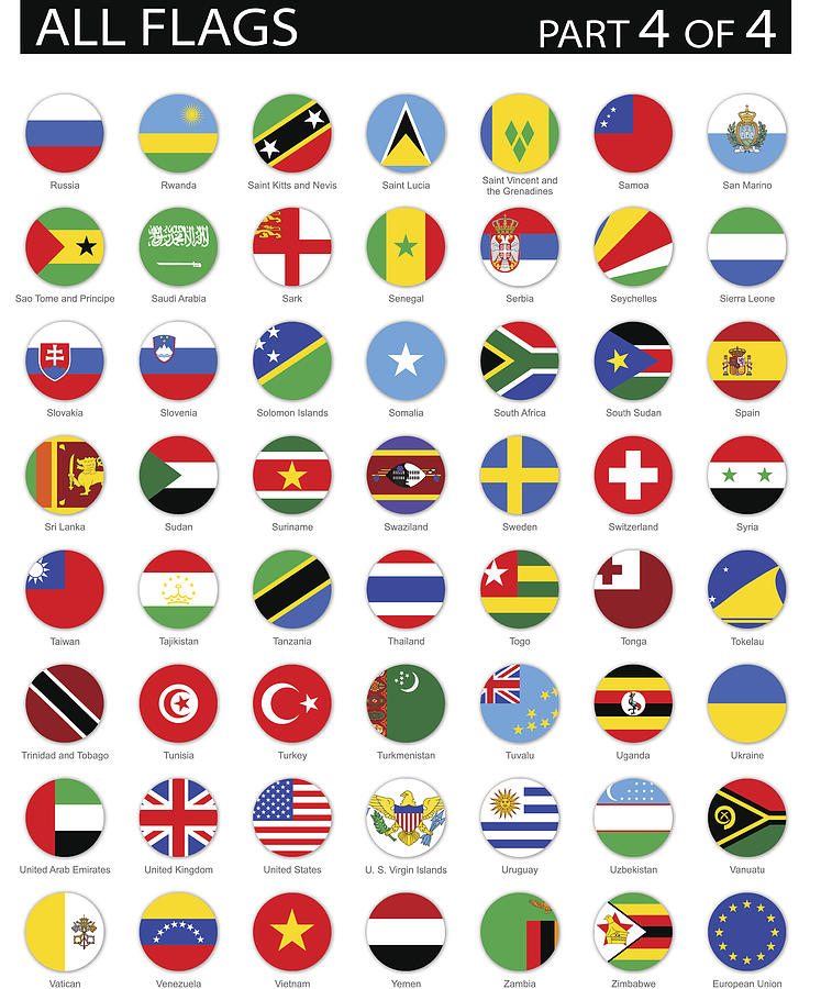 All World Round Flag Flat Icons - Illustration #6 Drawing by Pop_jop