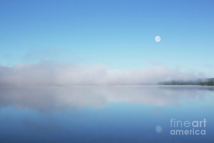 6 AM Misty Moon Setting on Lake of Two Rivers Photograph by Barbara McMahon