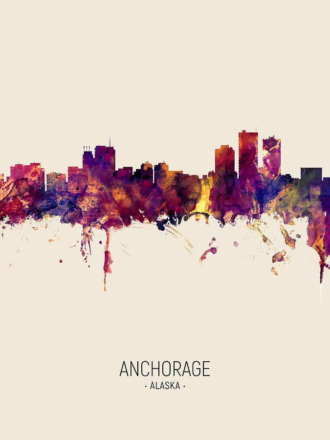 Anchorage Digital Art - Anchorage Alaska Skyline #6 by Michael Tompsett