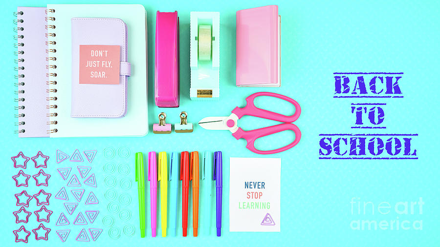 Back to school or workspace colorful stationery overhead flatlay. #6 Photograph by Milleflore Images