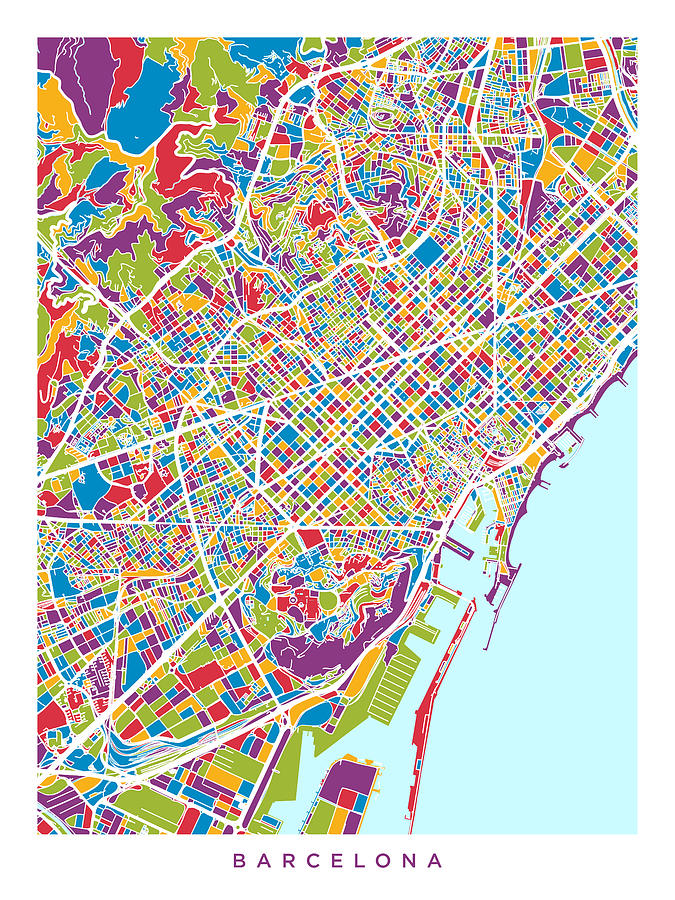 Barcelona Spain City Map #6 Digital Art by Michael Tompsett