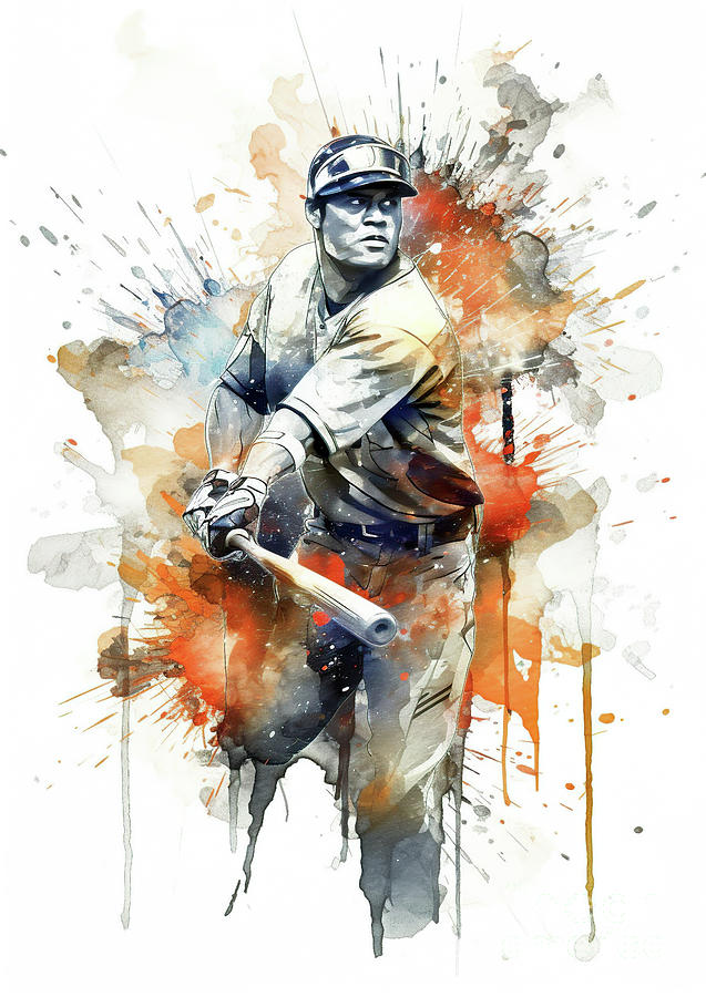 Baseball player in action during colorful paint splash. #6 Digital Art by Odon Czintos