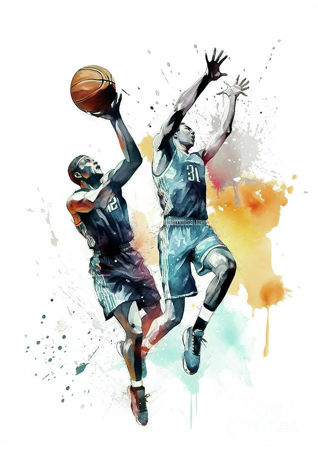 Basketball watercolor splash player in action. #6 Digital Art by Odon Czintos