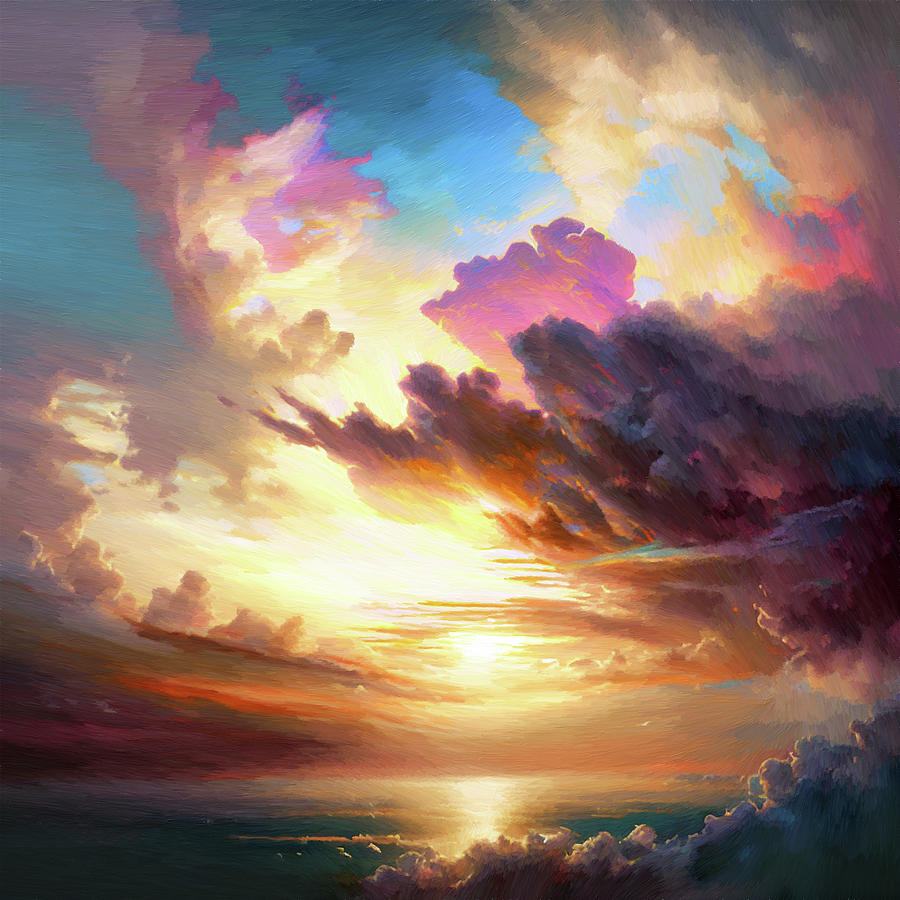 Beautiful Colorful Sunrise Sky Clouds View Painting Art Painting by ...