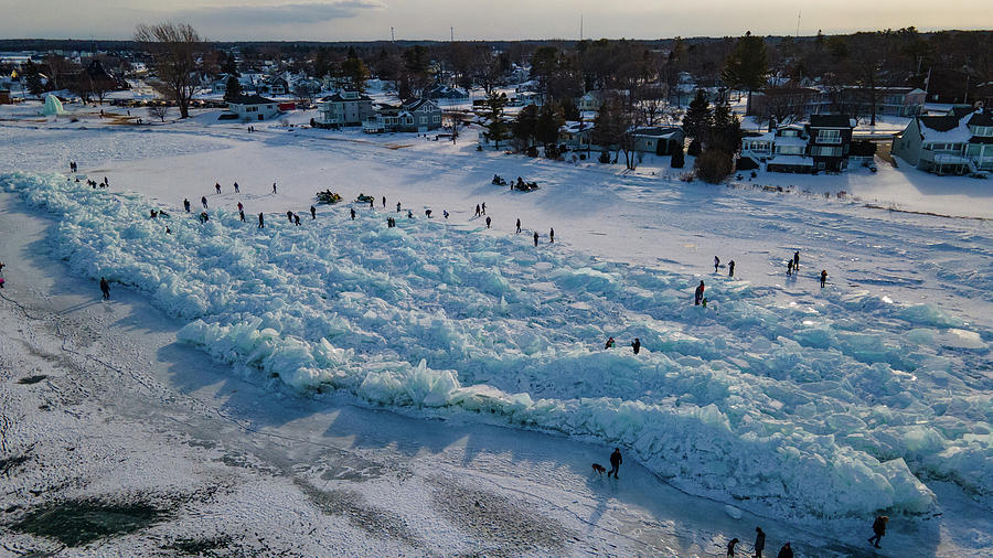 Blue ice in the Straits of Mackinac located in Mackinaw City, Michigan