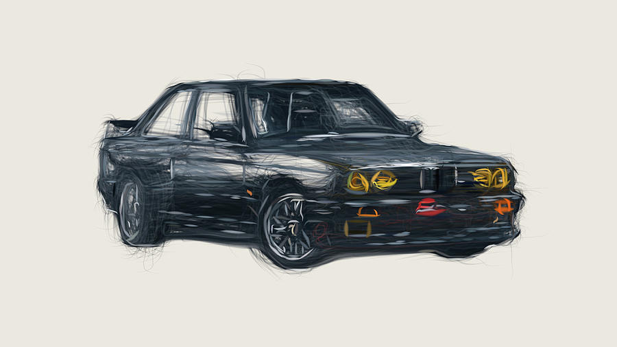 BMW E30 M3 Drawing Digital Art by CarsToon Concept Pixels