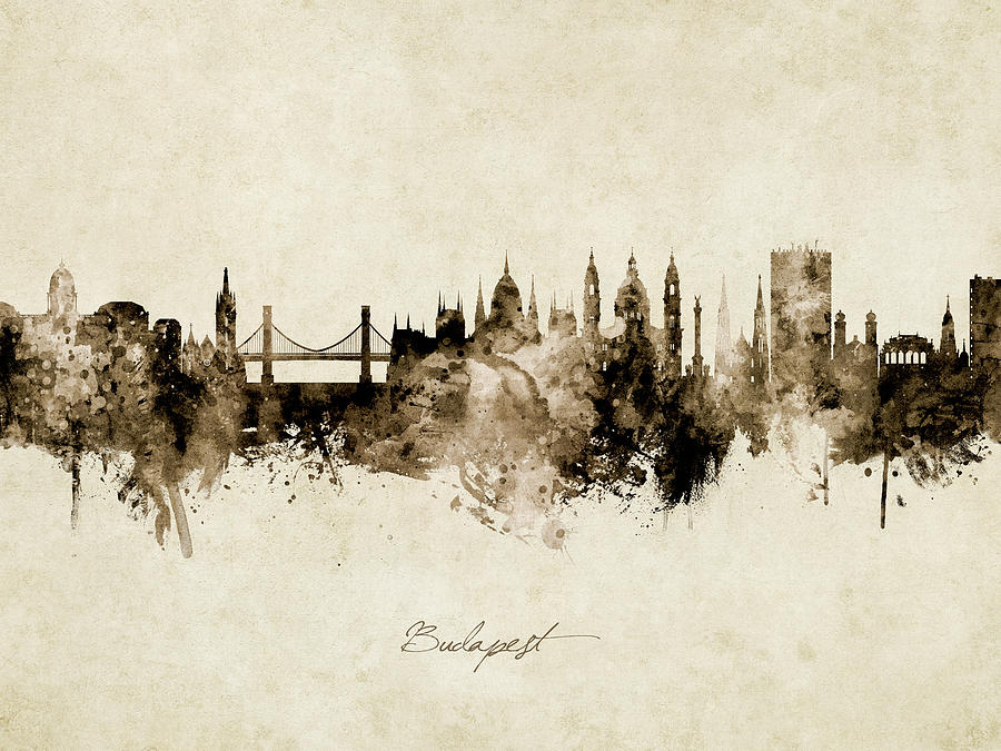 Skyline Digital Art - Budapest Hungary Skyline #6 by Michael Tompsett