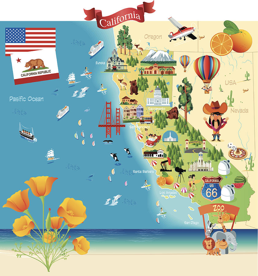 Cartoon map of California #6 Drawing by Drmakkoy
