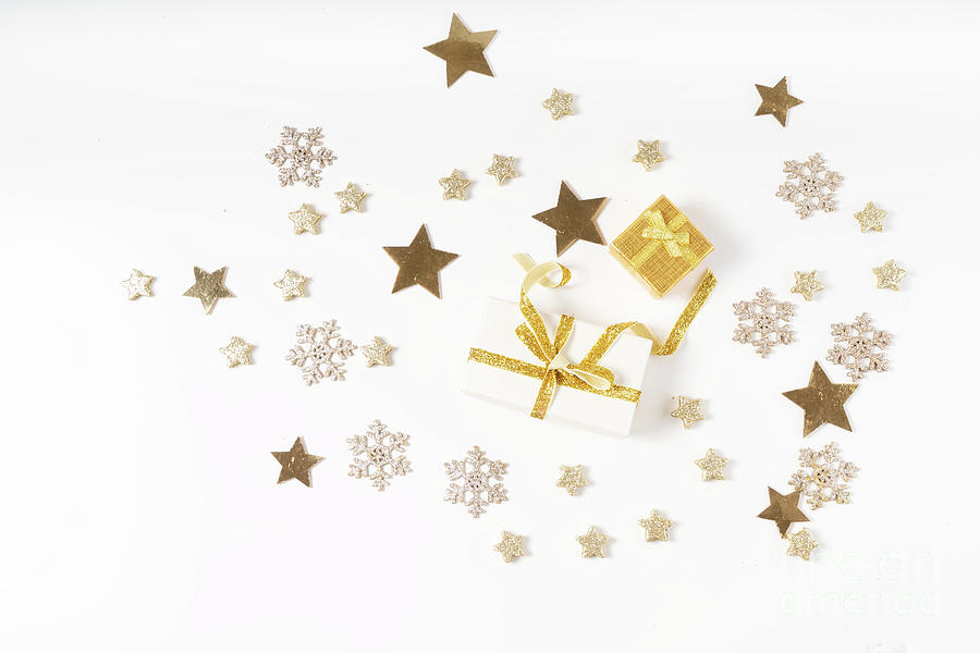Christmas Flat Lay Scene With Golden Decorations Photograph
