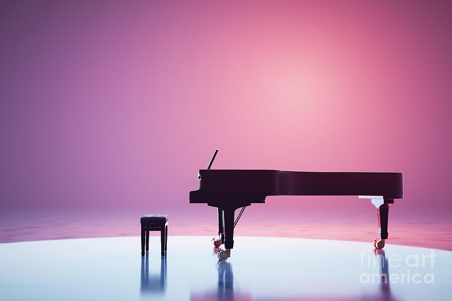 Classic Grand Piano Keyboard In Neon Spotlight Photograph