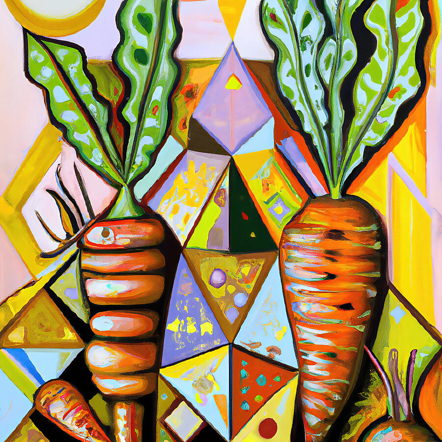 Carrot Painting - Colorful Carrot Vegetables - Funky Abstract Style #6 by StellArt Studio