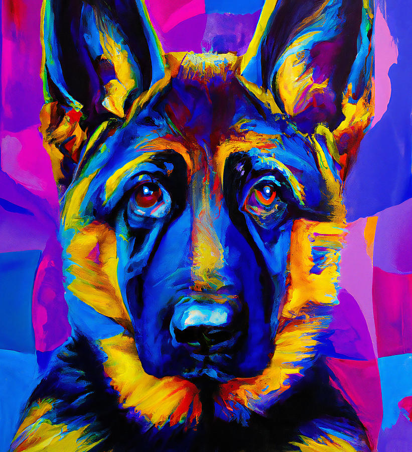 Colorful German Shepherd Dog Painting by StellArt Studio - Fine Art America