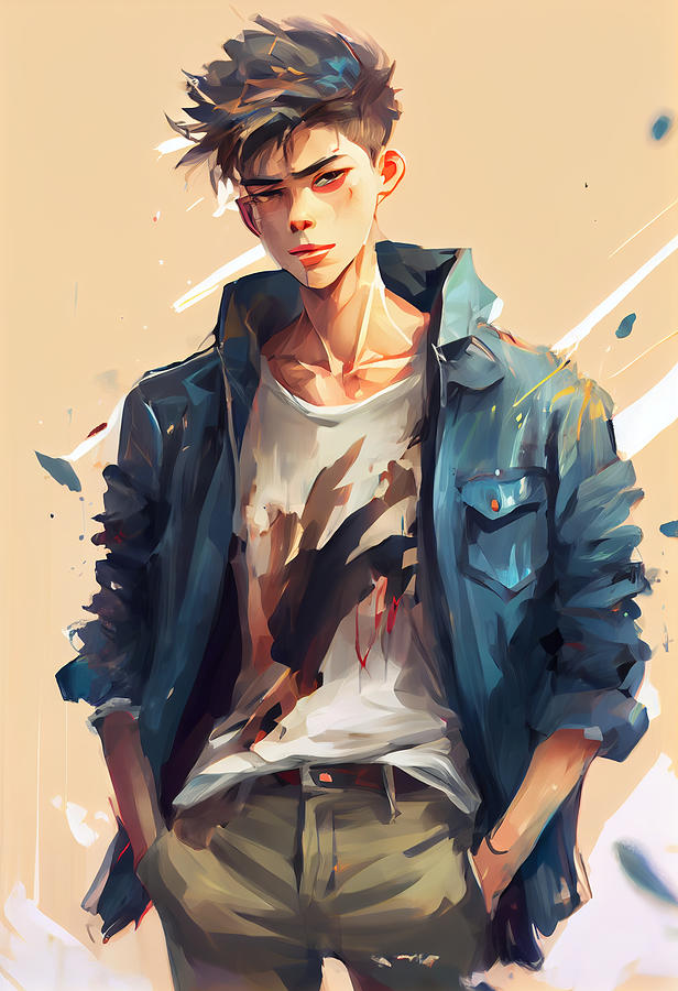 Cool  handsome  anime  high  school  teen  boy  dressi by Asar Studios #6 Painting by Celestial Images